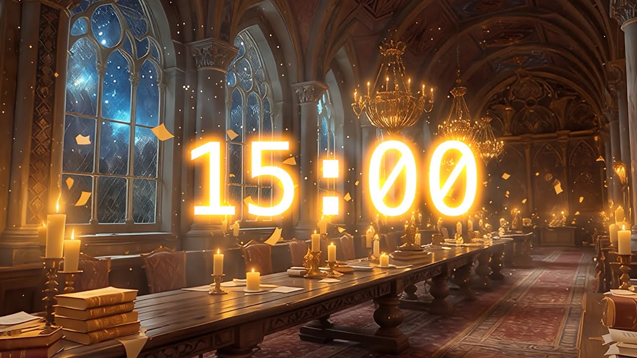 15 Minute Wizard Study Timer 🕯️✨ | Fantasy Grand Hall Ambience