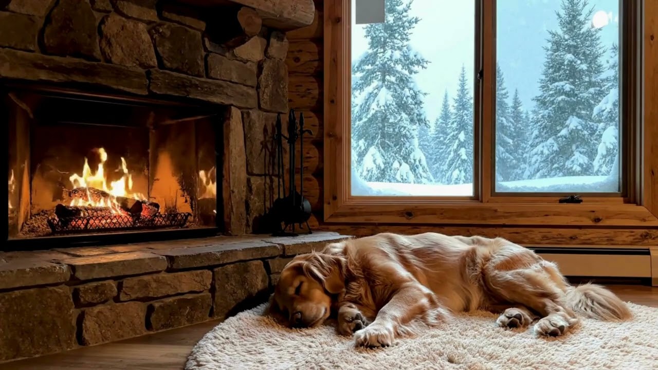 Cozy Winter Cabin Music for Dogs ❄️🐶 | Calming Piano & Crackling Fire 🔥 (2 Hours)