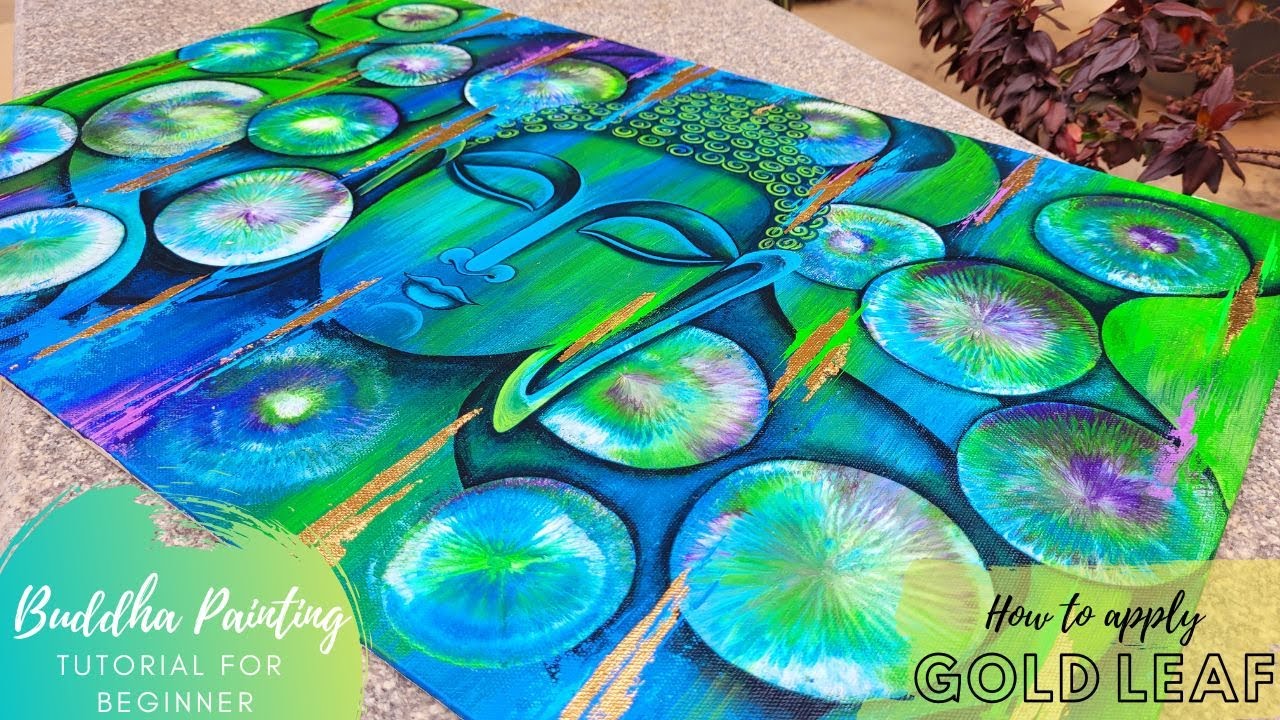 Buddha Acrylic painting Tutorial | how to apply gold leaf