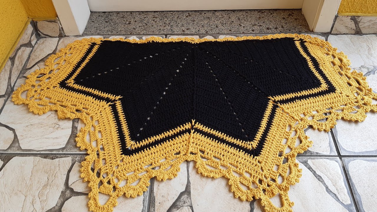 Tapete de Crochê Meia Lua em Barbante ♡ Tapete de Porta Fácil