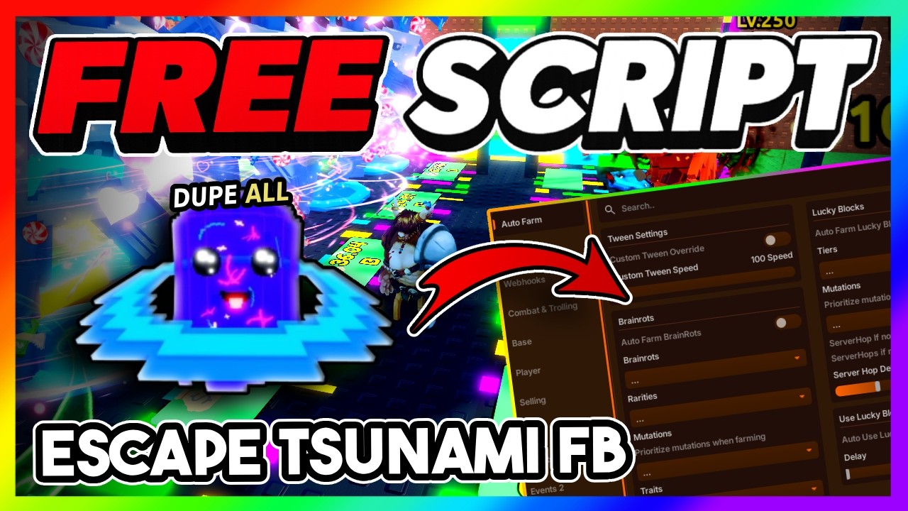 Escape Tsunami For Brainrots Script *NO KEY* - GODMODE, DUPE BRAINROTS, AUTO TOWER TRIAL + MORE!