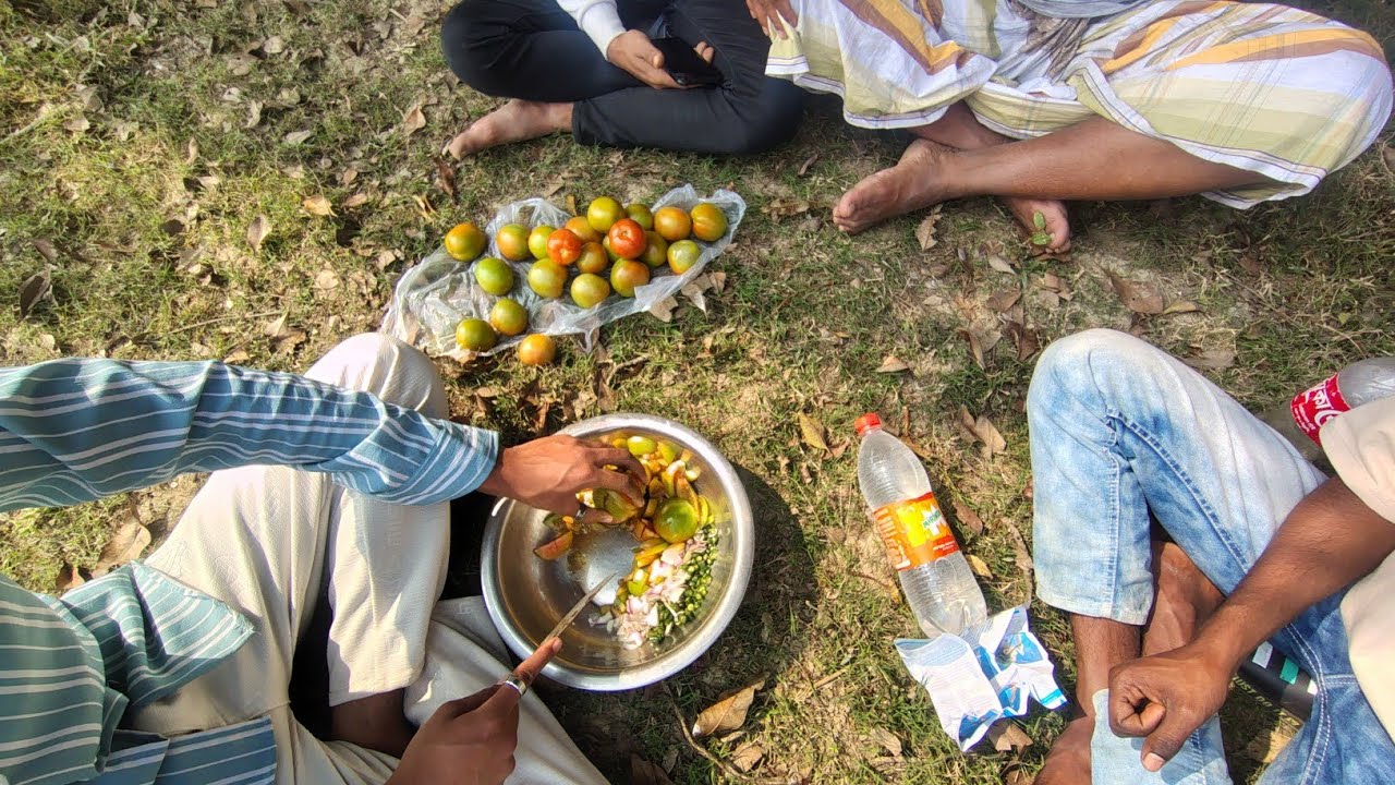 গ্রামের মাঠে বন্ধুদের আড্ডা আর স্পেশাল মাখা খাওয়া | Tomato Makha Vlog