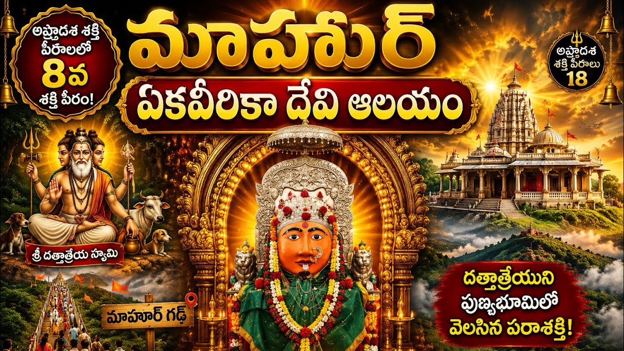 ఏకవీర శక్తిపీఠం in Telugu || మహూర్ ||మహారాష్ట్ర || రేణుకామాత ఆలయం || దత్తాత్రేయుని జన్మస్థలం ||