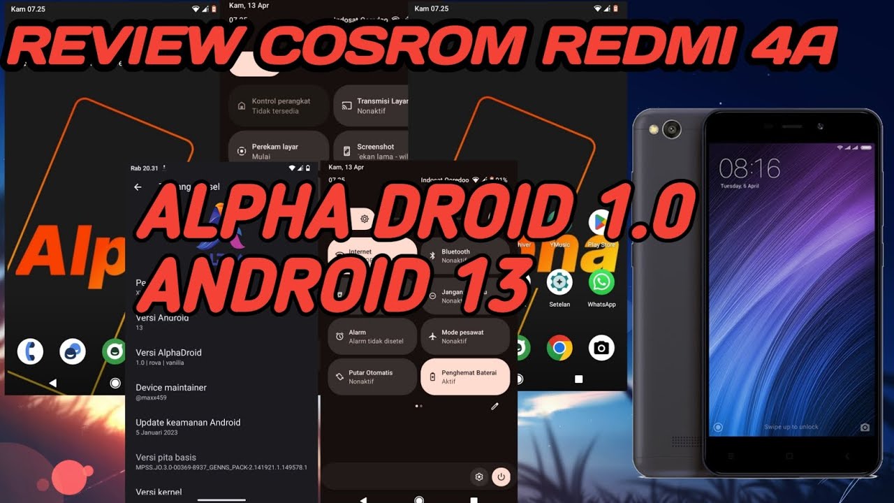 Review Cosrom Redmi 4A Alpha Droid 1.0 Android 13