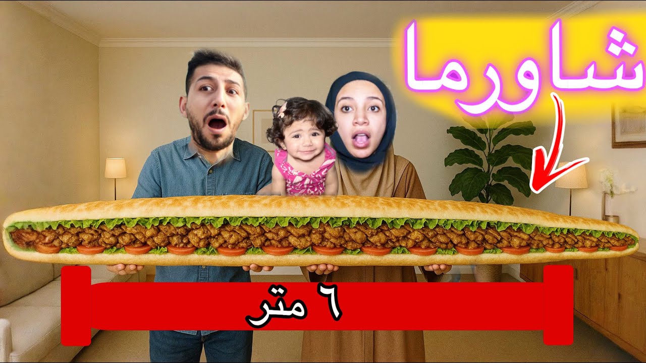 ايمن ورحمة عملوا اطول شاورما بالعالم طولها 6m تقريبا مع بنتهم ميمي !!