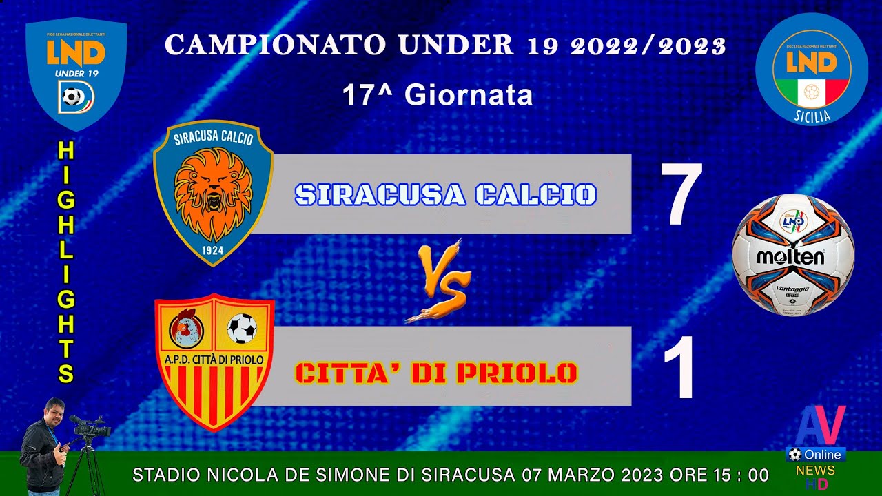 VIDEO HIGHLIGHTS SIRACUSA - CITTA' DI PRIOLO  CAMPIONATO UNDER 19    2022/2023 .