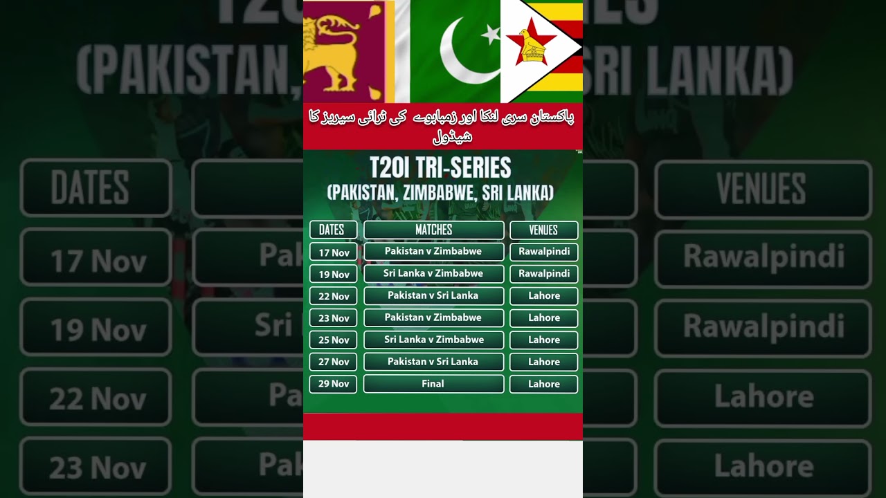 Pakistan Sri Lanka and Zimbabwe Tri Nation Series Schedule 2025 |Date, Time and Vanue ll Pakistan ll