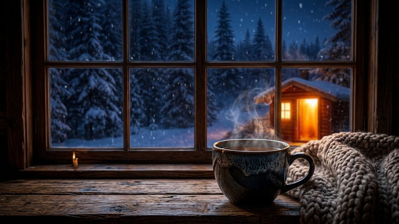 Warm Sauna Light in the Snow, Nordic Cabin Night Ambience (Deep Sleep)