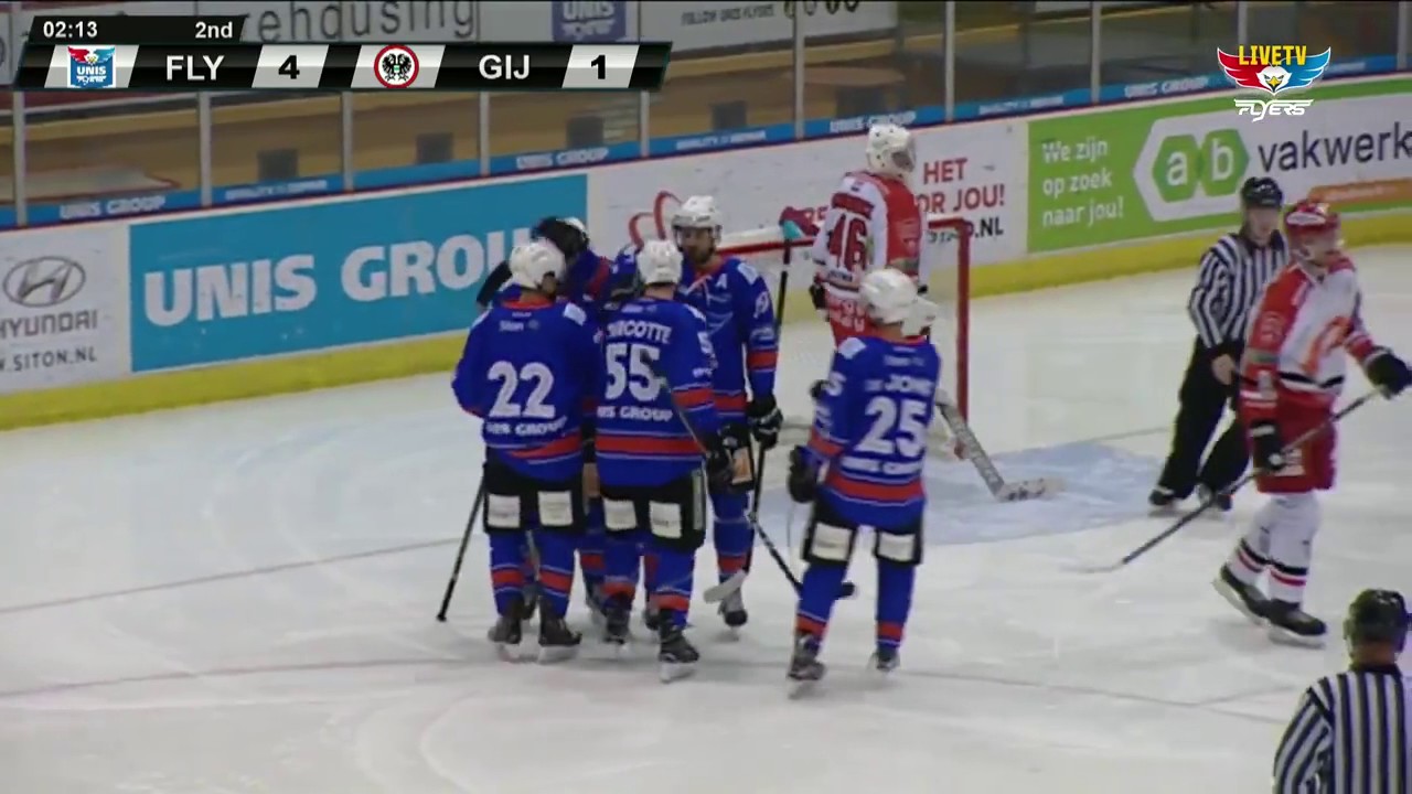 Samenvatting ijshockey Unis Flyers - Gijs Groningen 7-1-2017