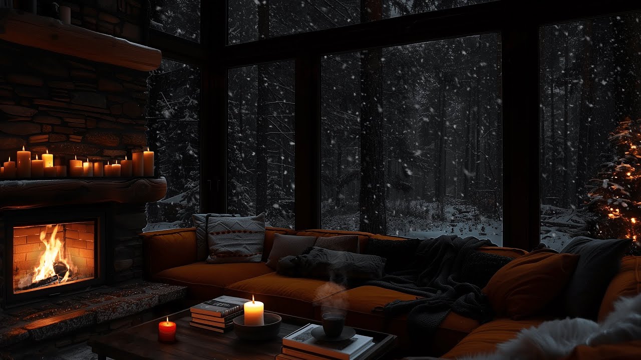 Relaxing Winter Night Ambience ❄️ Cozy Room, Soft Piano & Fireplace for Peaceful Moments