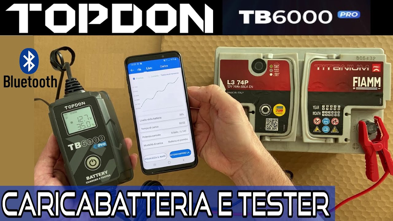 Nuovo Caricabatterie e Tester Per Auto e Moto Topdon TB6000 PRO | Collegamento Bluetooth APP 2in1
