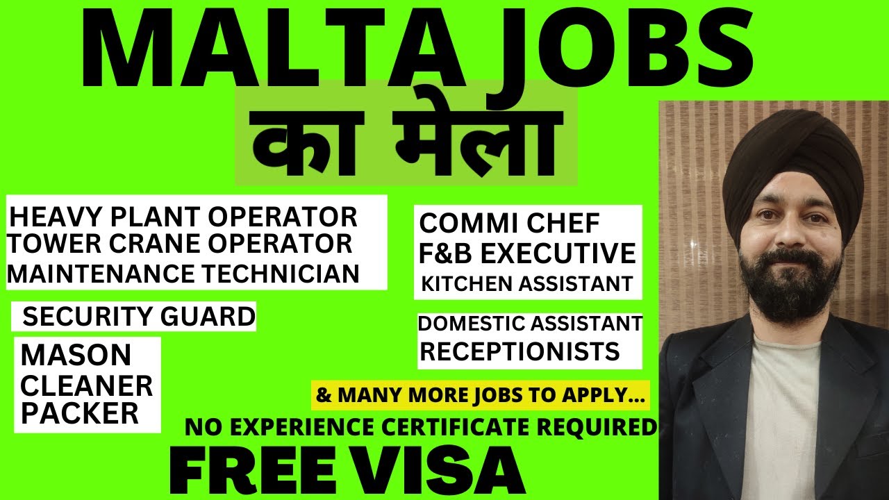 MALTA JOBS of CLEANER, PACKER, Security Guard, Receptionist, Mason, Chef , F& B, Operator, Nurse..