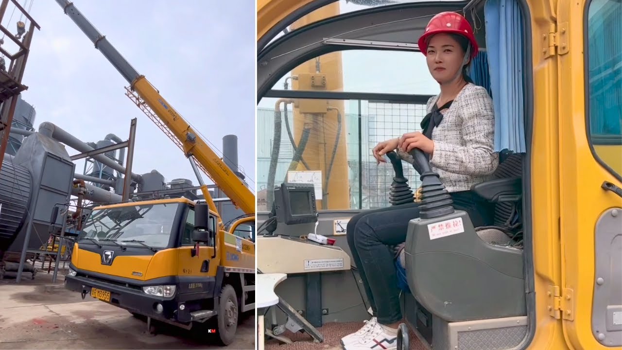 Female Crane Operator Heze at Factory Construction Site