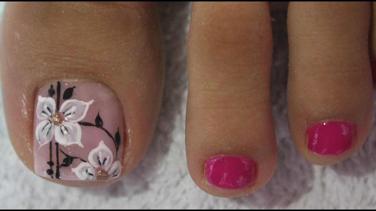 DISEÑO DE UÑAS PARA PIES FLORES SENCILLAS - FLOWERS NAIL ART - NLC