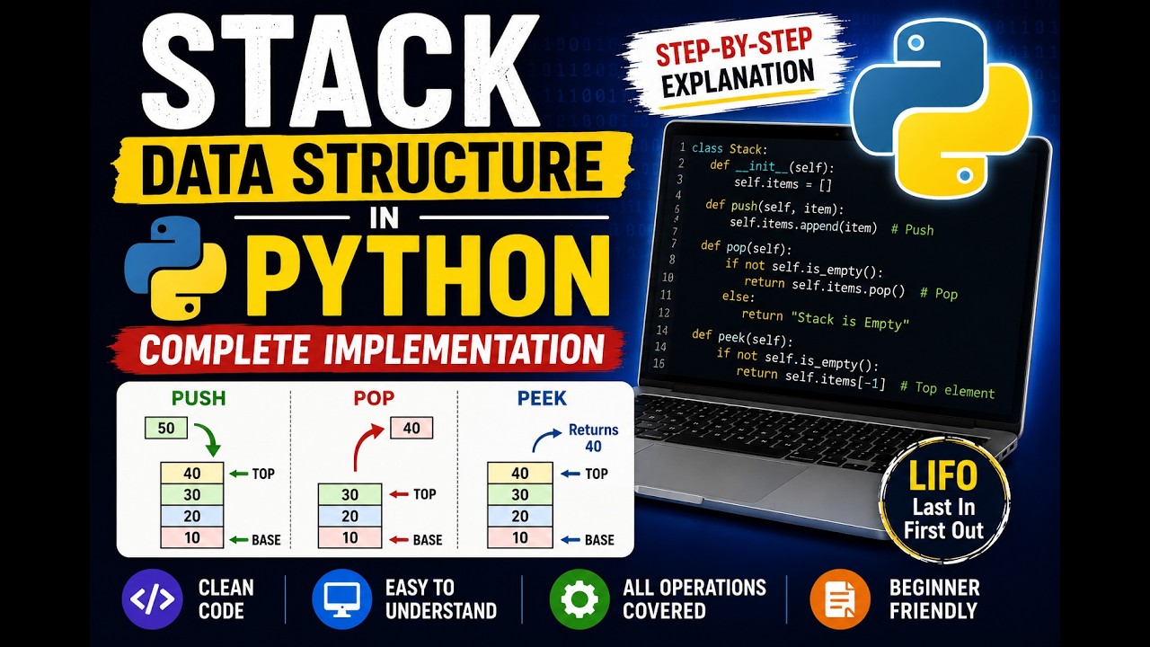 Implement Stack Data Structure in Python | Push, Pop & Peek Explained