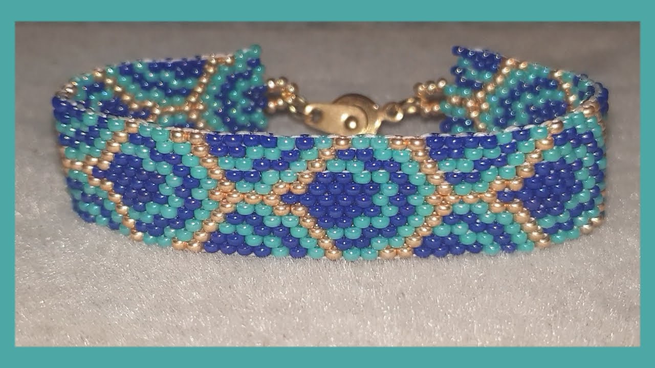 Bracelet tissage peyote doré et bleu