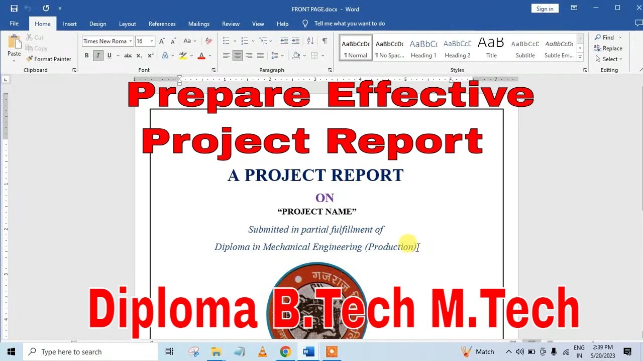 How to prepare final year project report in ms word watch complete video and Download Report Format