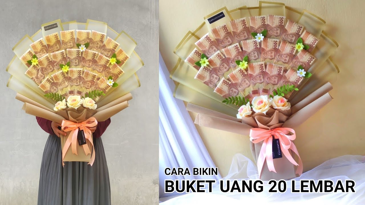 CARA MEMBUAT BUKET UANG 20 LEMBAR MIX BUNGA UKURAN BESAR GAMPANG MUDAH | HOW TO MAKE MONEY BOUQUET