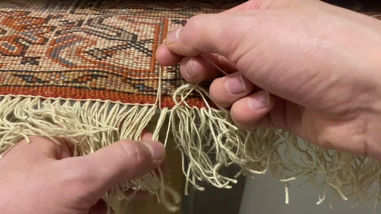 ریشه کشی فرش . Adding new fringe on a carpet. Neu Fransen anziehen . Teppich,