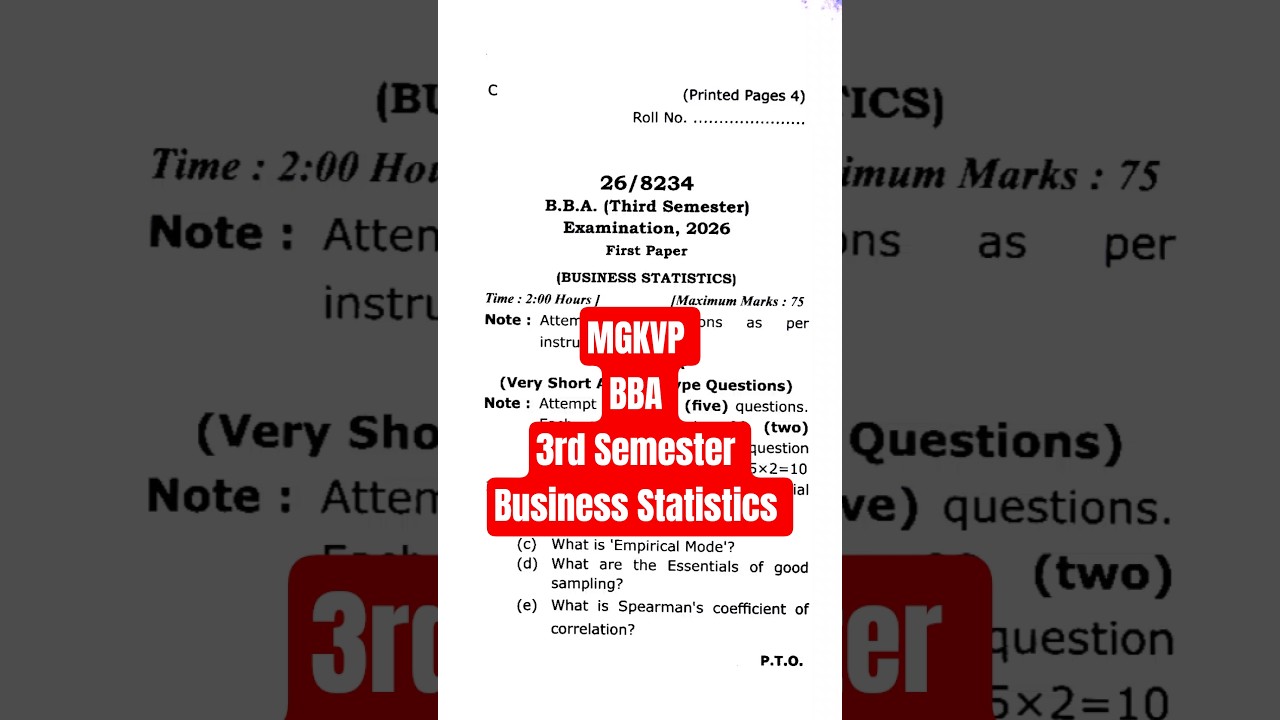 MGKVP BBA 3rd Semester Business Statistics First paper 2026 
