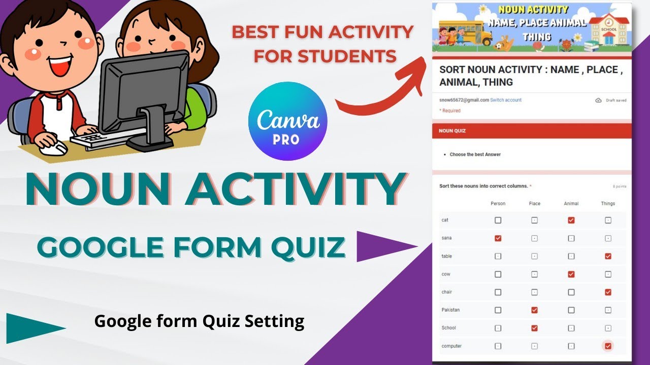 google forms checkbox grid |google form quiz Noun Activity |fun activity |google form settings