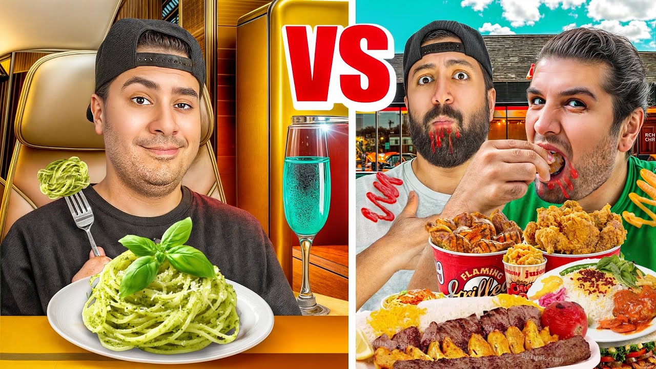 چقدر میشه توی یه رستوران سلف‌سرویس غذا خورد؟ 🤯🍗 بعدش رفتیم رستوران باکلاس! #رستوران #غذا