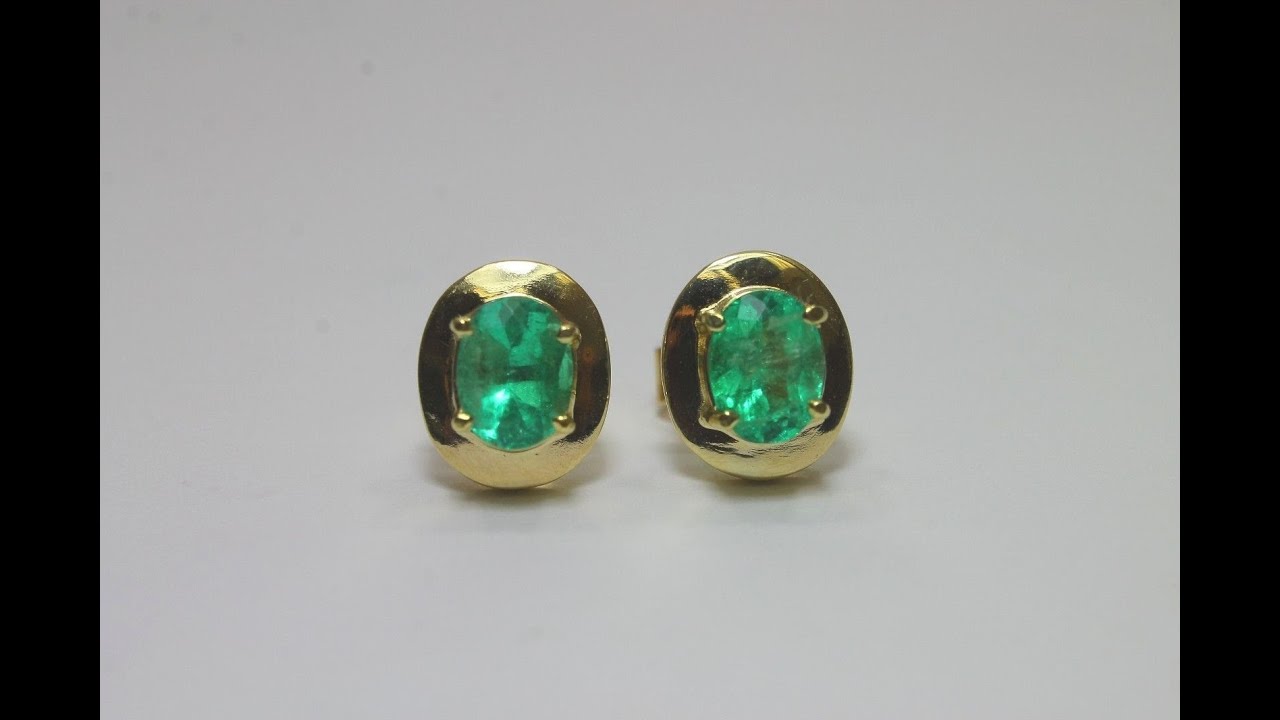 Natural Colombian emerald Solid Gold Stud earrings 2.80cts