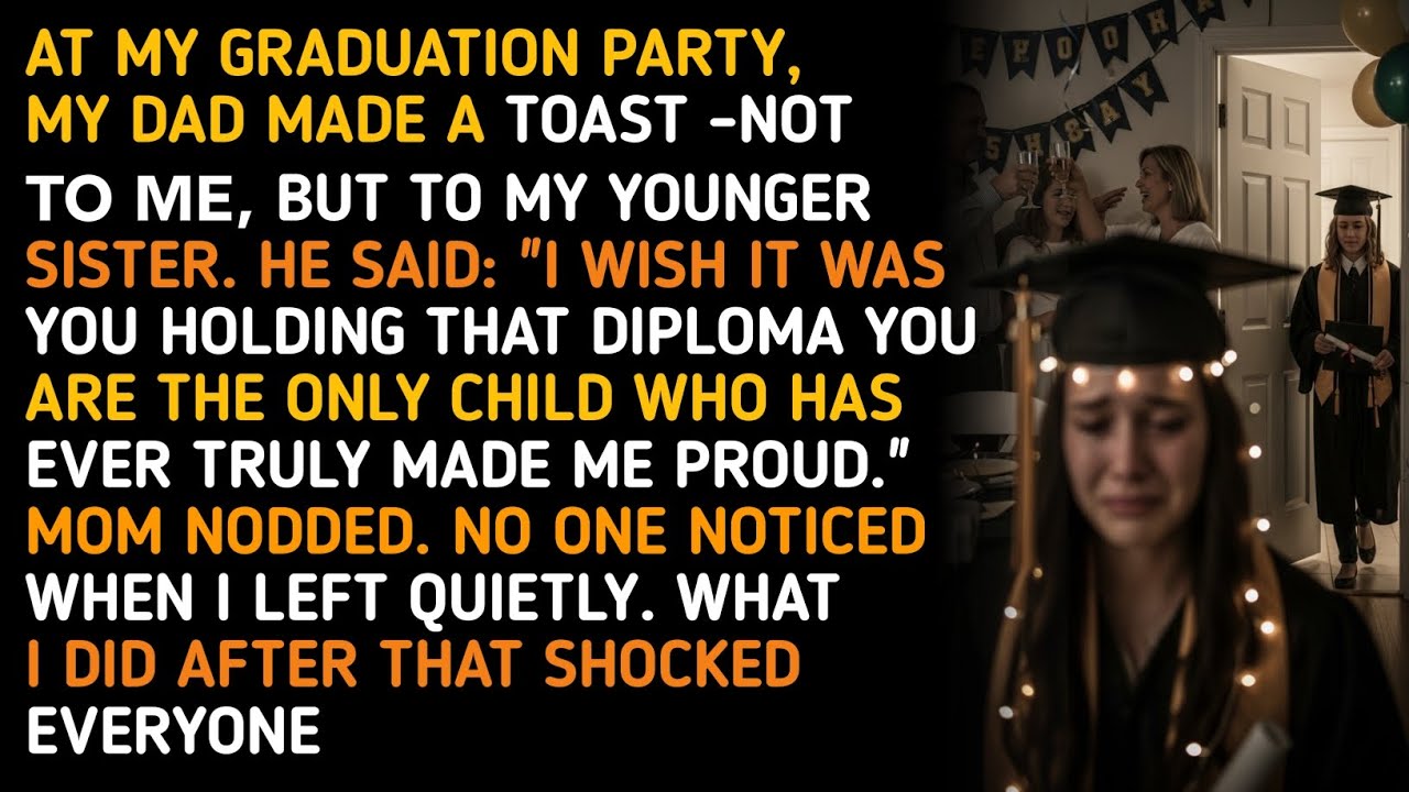 AT MY GRADUATION PARTY, MY DAD MADE A TOAST -NOT ΤΟ ΜΕ, BUT TO MY YOUNGER SISTER. HE SAID... 