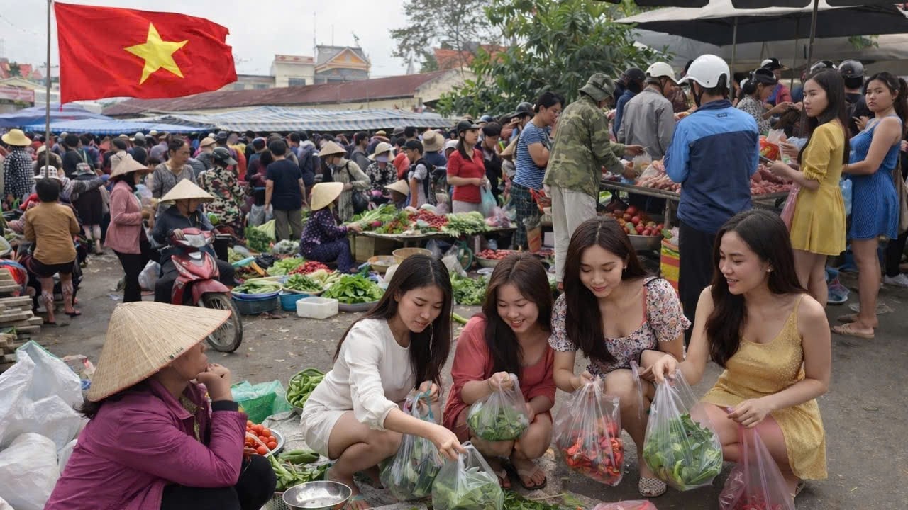 The unique rural market in Vietnam, held six times a month, is always bustling with shoppers