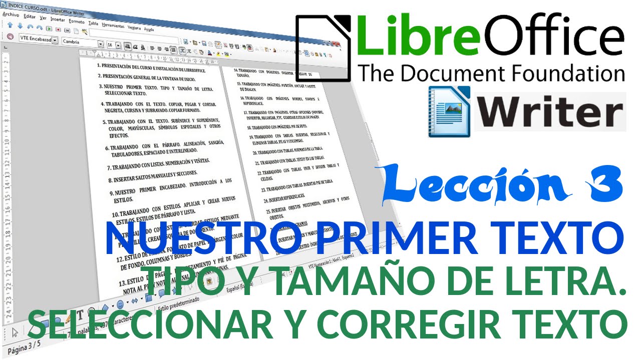 Tutorial LibreOffice Writer - 03/40 Nuestro primer texto. Tipo y tamaño de letra. Corregir texto.