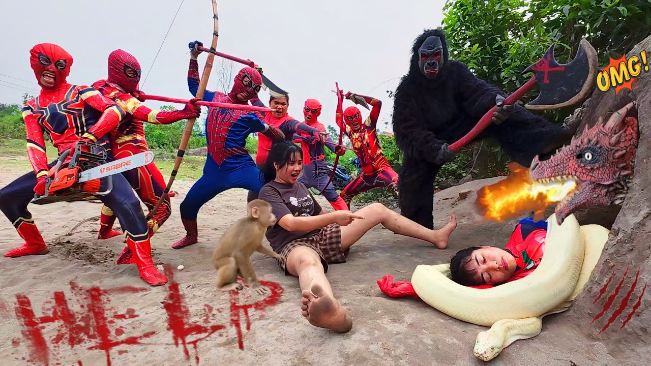Scary Video, 7 Spider-Man Teams Up with King Kong Use Heavy Weapons to Defeat Fierce Fire Dragon