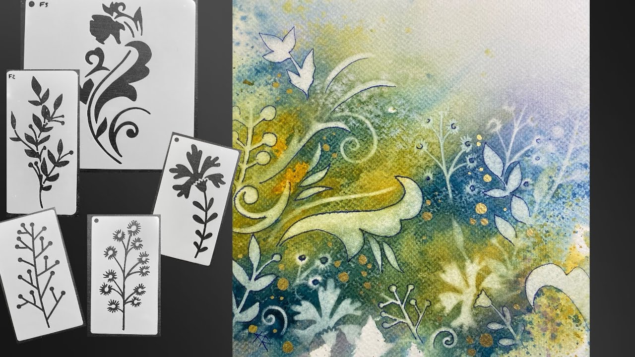 Reverse Stenciling WATERCOLOR & Ink - easy & relaxing painting process - 385