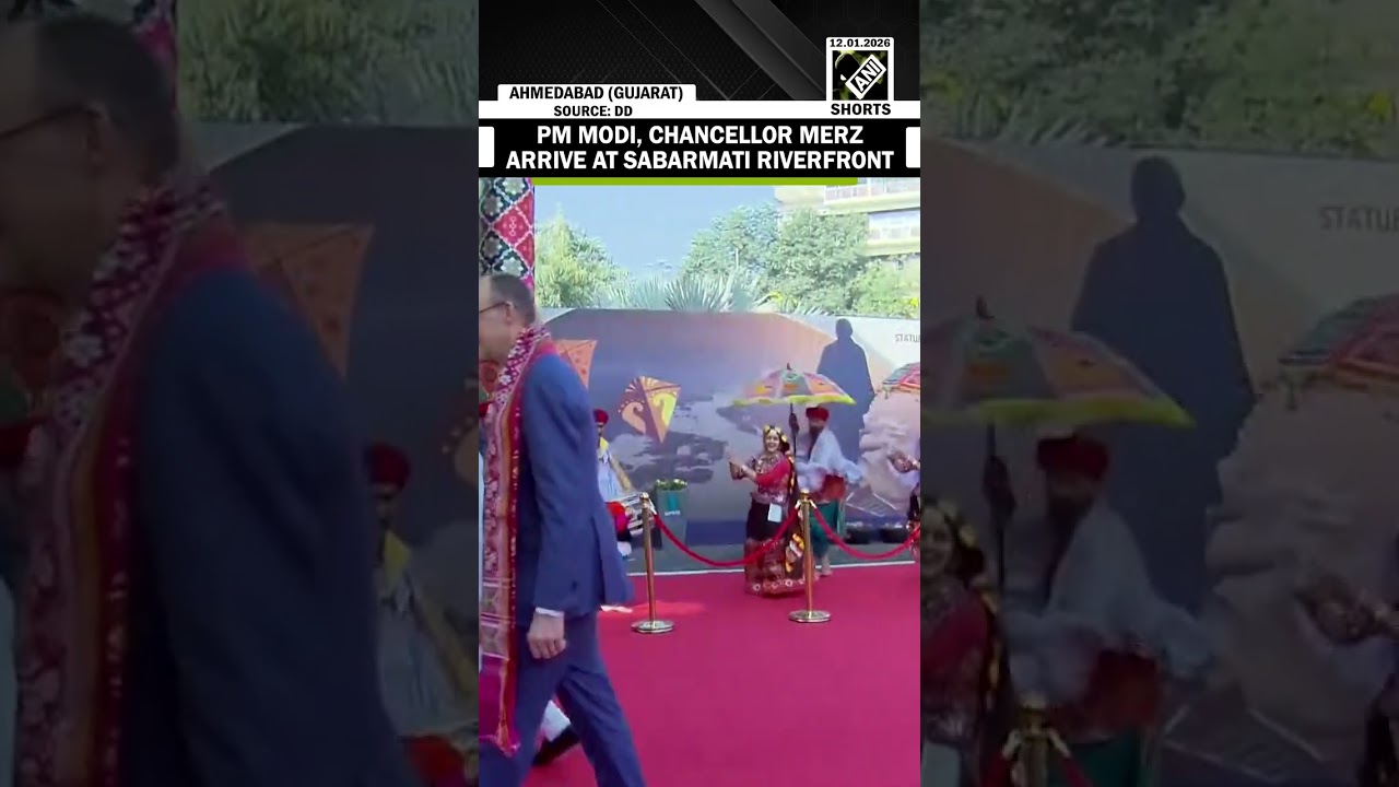 PM Modi and German Chancellor Merz arrive at Sabarmati Riverfront in Ahmedabad
