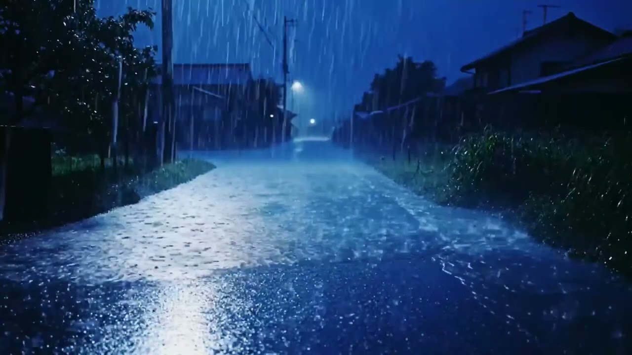 Velvet Midnight Rain: Steady Showers Across Quiet Countryside Roads for Peaceful and Cozy Sleep 373