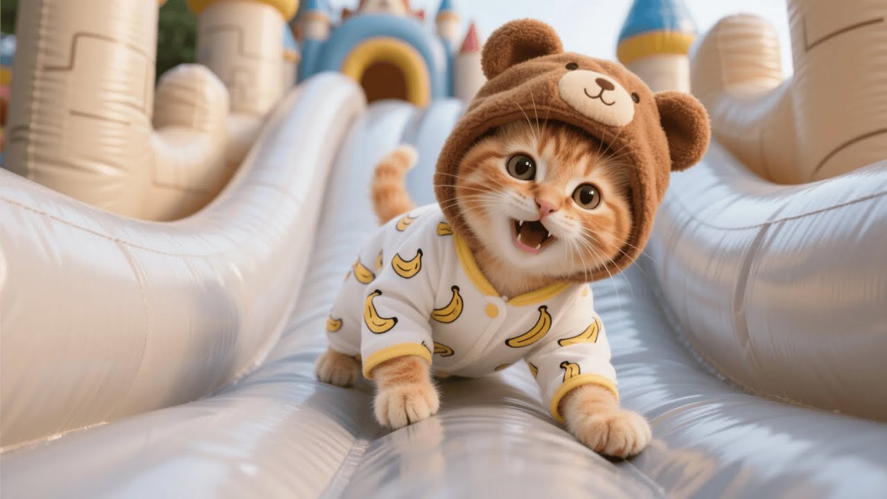 Ginger Kitten and Mama Cat Win Their Dream Bouncy Castle After Drinking Soda Together 🏰🐾