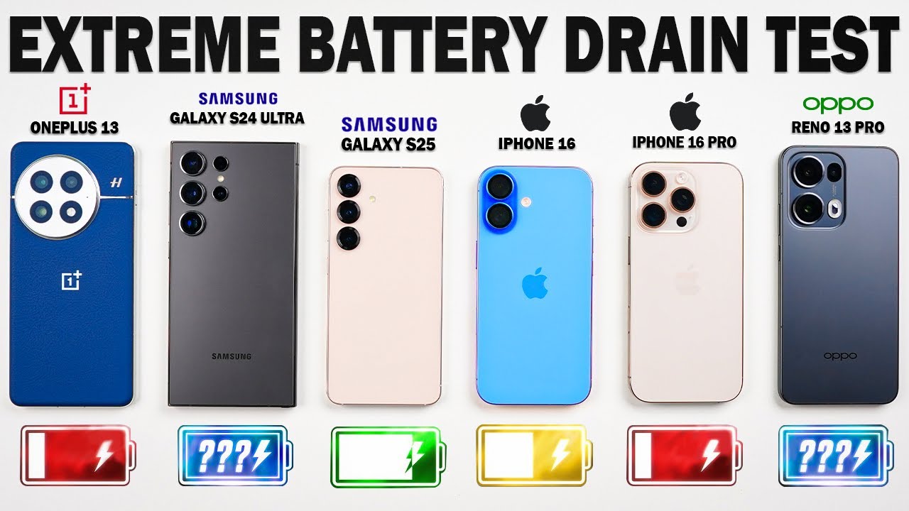OnePlus 13 Vs Samsung S25 Vs S24 Ultra Vs iPhone 16 / 16 Pro Vs Reno 13 Pro Battery Drain Test !  🔥