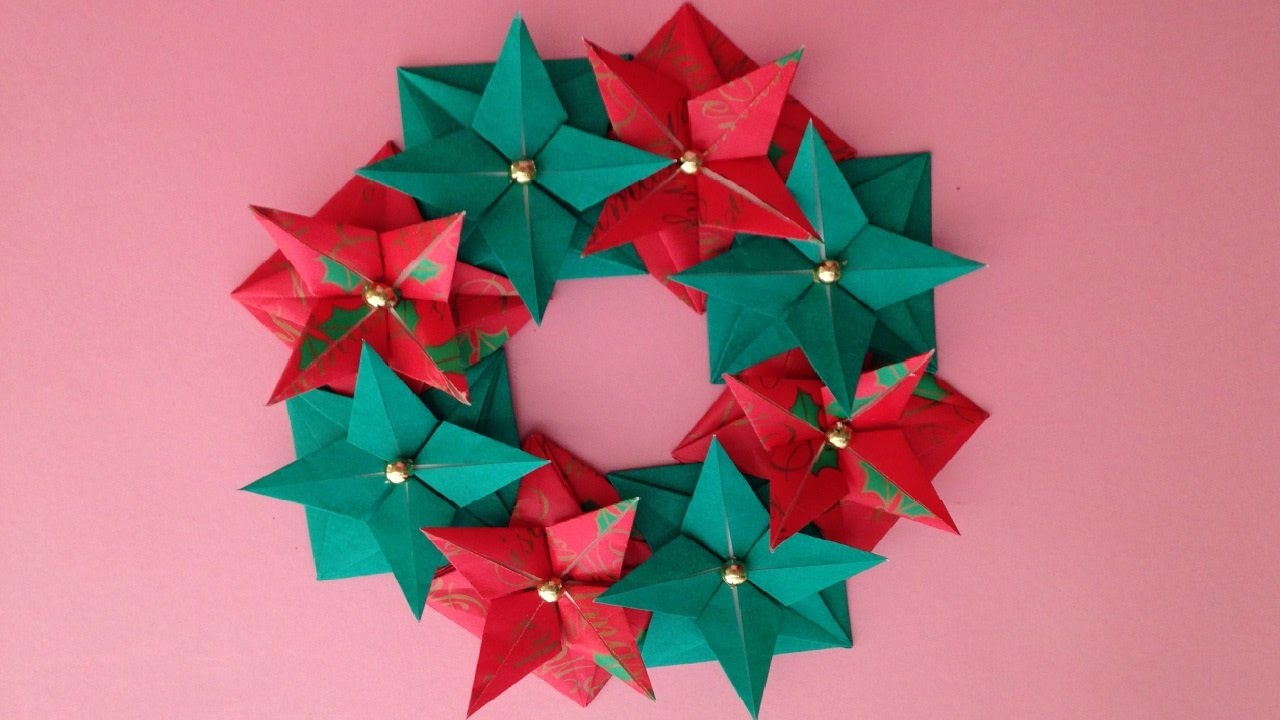 Origami Christmas wreath instructions 折り紙 クリスマスリースの簡単な折り方