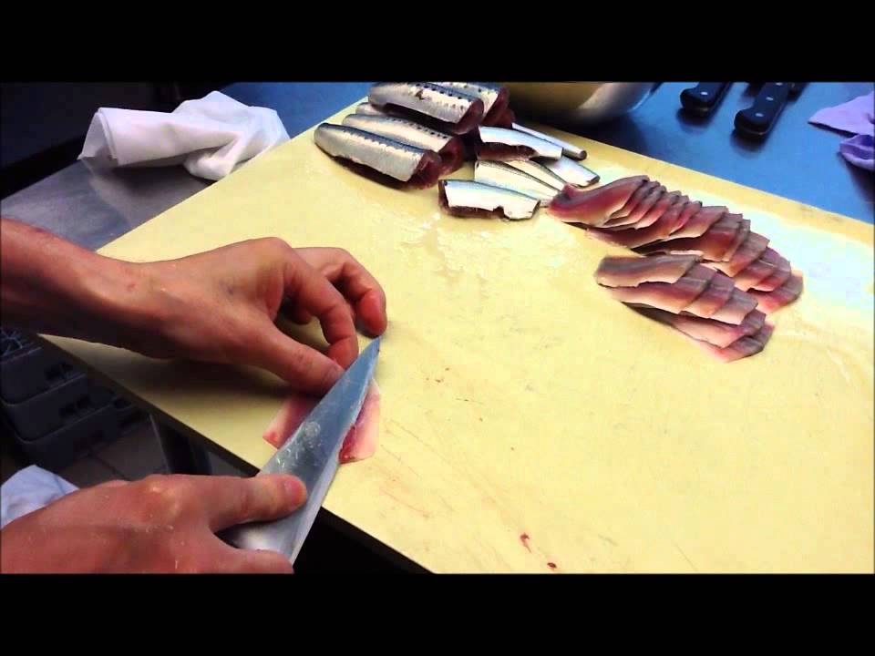 Using a honesuki to fabricate sardine and shad