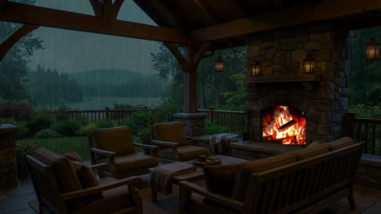 8 HOURS Heavy Thunderstorm Rain & Fireplace for Deep Sleep (No Ads)