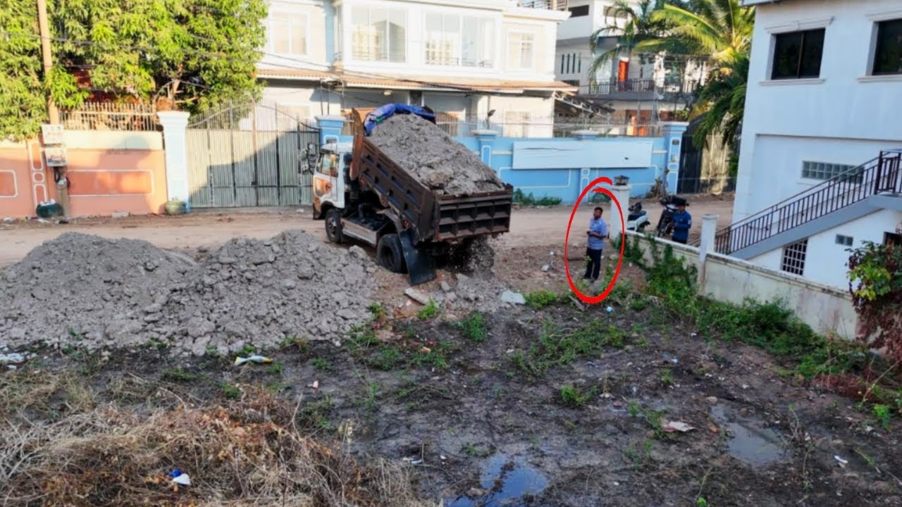 COMPLETE 100% Landfill PROJECT Machinery Dozer D20P Pushing Soils With Dump Trucks Overloading Soils