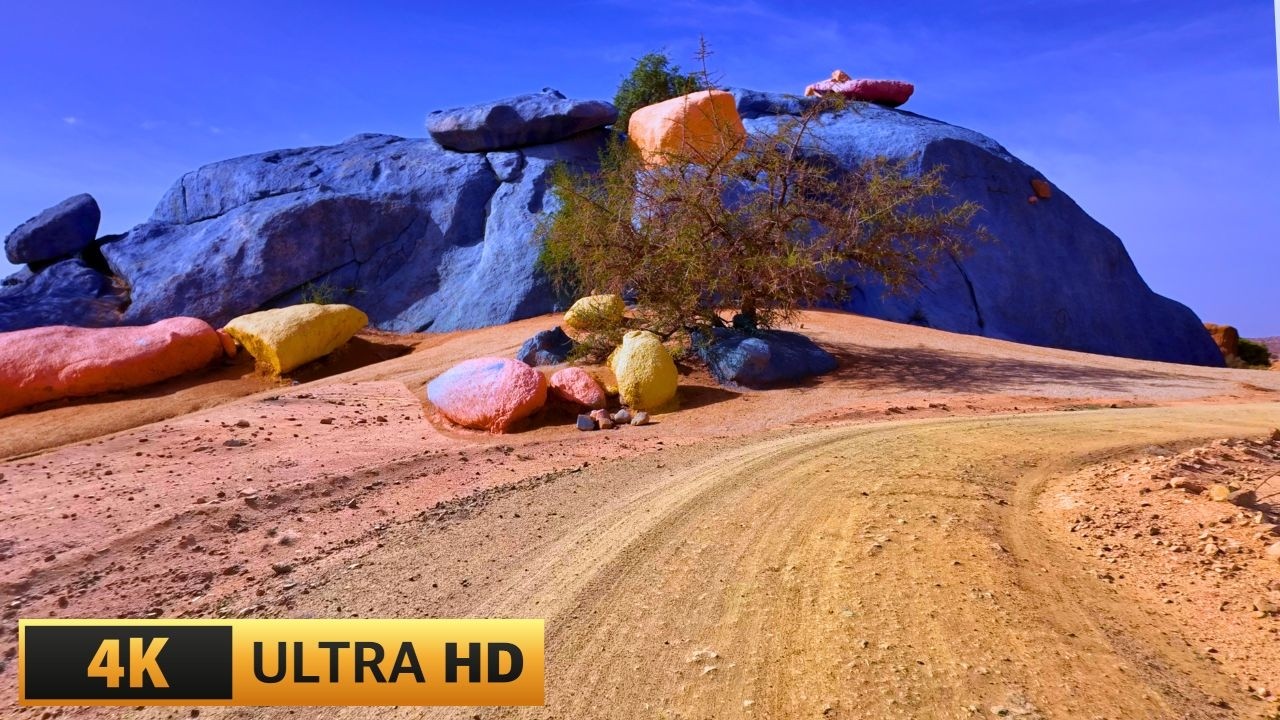 Живописная дорога к потрясающим цветным скалам🏜️ Тафраут Марокко - Relaxing Drive Sounds 4K
