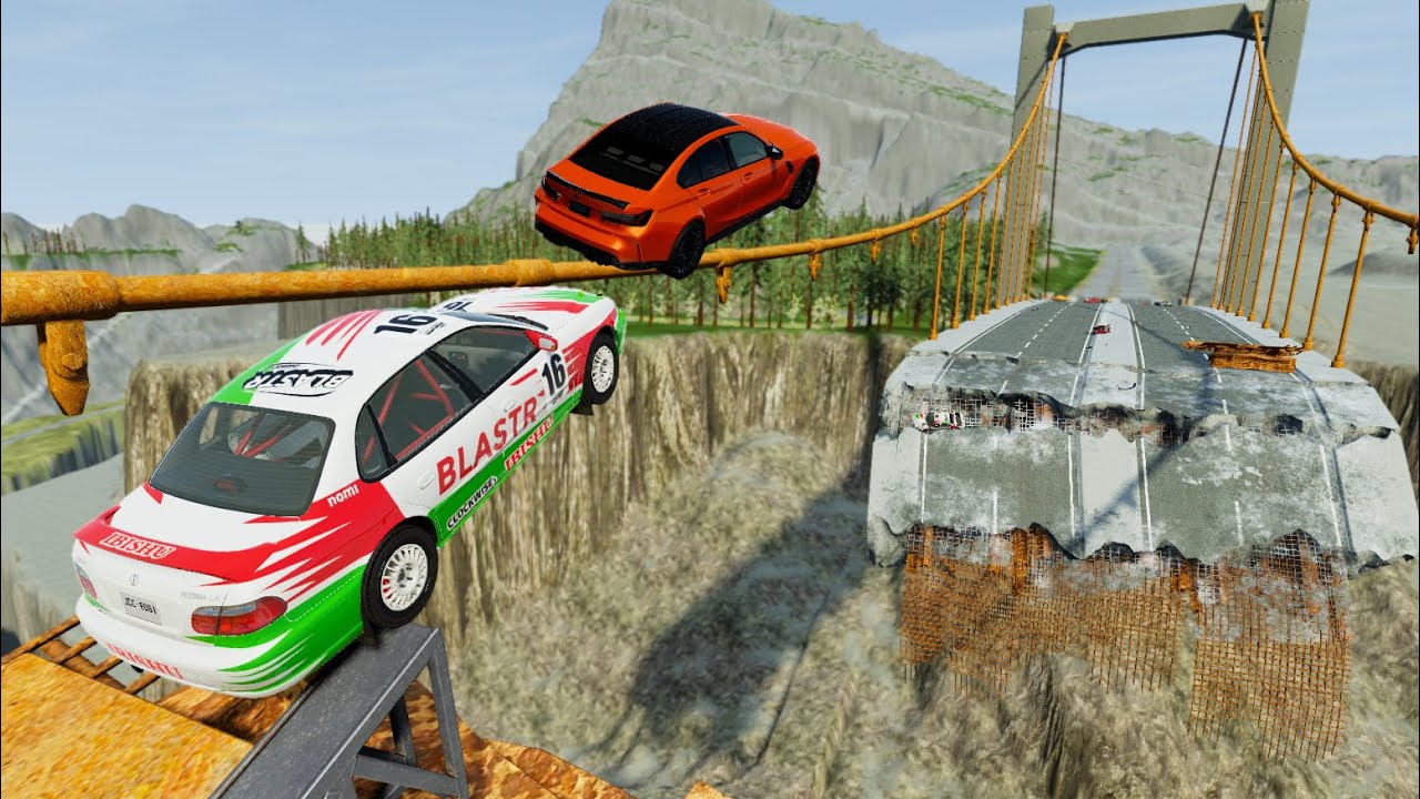 Crazy Vehicle Flip Ramp Jumps Over Broken Bridge (Crash Hard Map) - BeamNG drive Jump Crashes