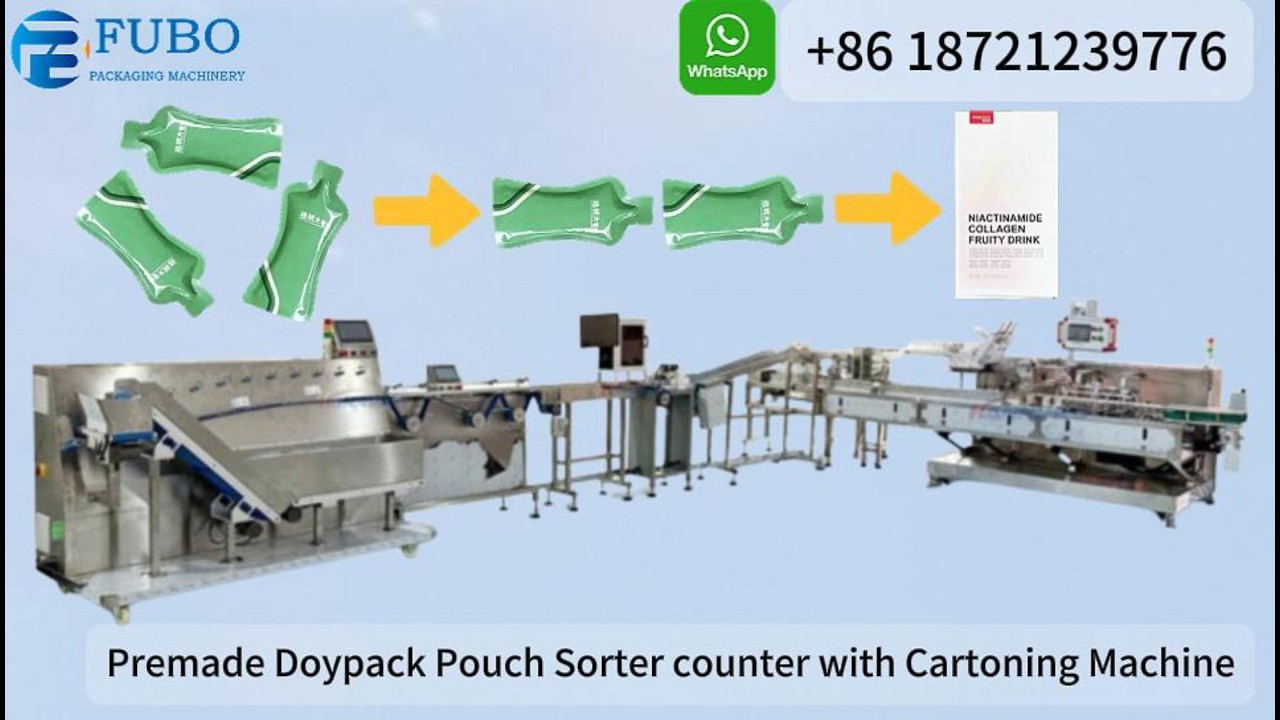 Premade Doypack Fruit Enzyme Drink Pouch Sorter counter with Cartoning Machine | FB-WX-02