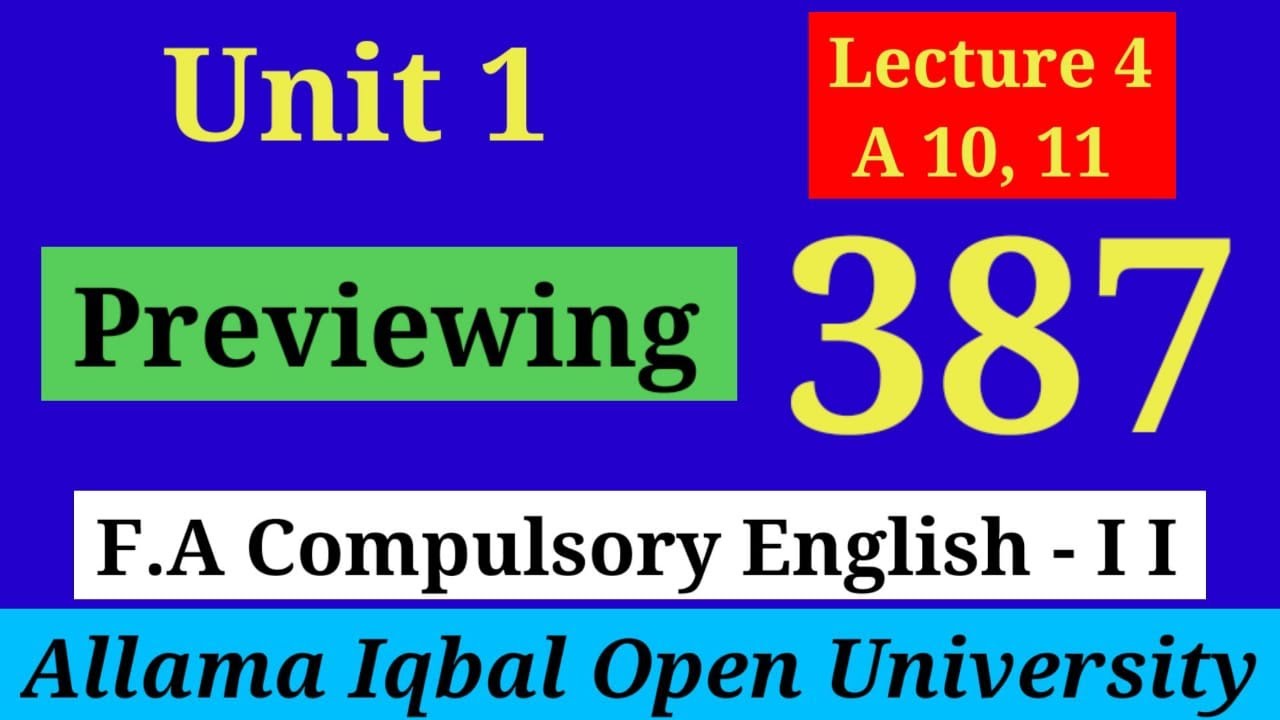 Previewing | Unit 1 (Lecture 4) | Section B (A10, 11 ) AIOU F.A/Intermediate English-II (387)