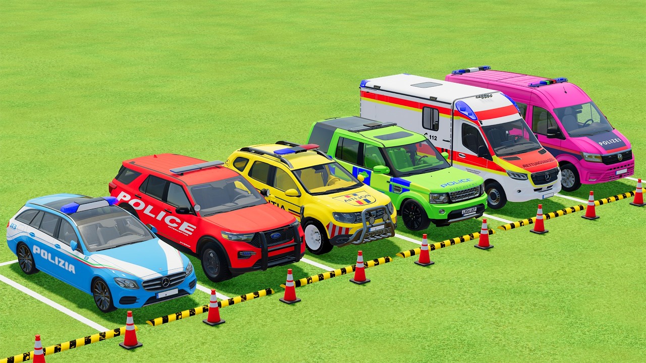 TRANSPORTING POLICE CARS, AMBULANCE, FIRE TRUCK, COLORFUL CARS WITH TRUCK - FARMING SIMULATOR 22 #05