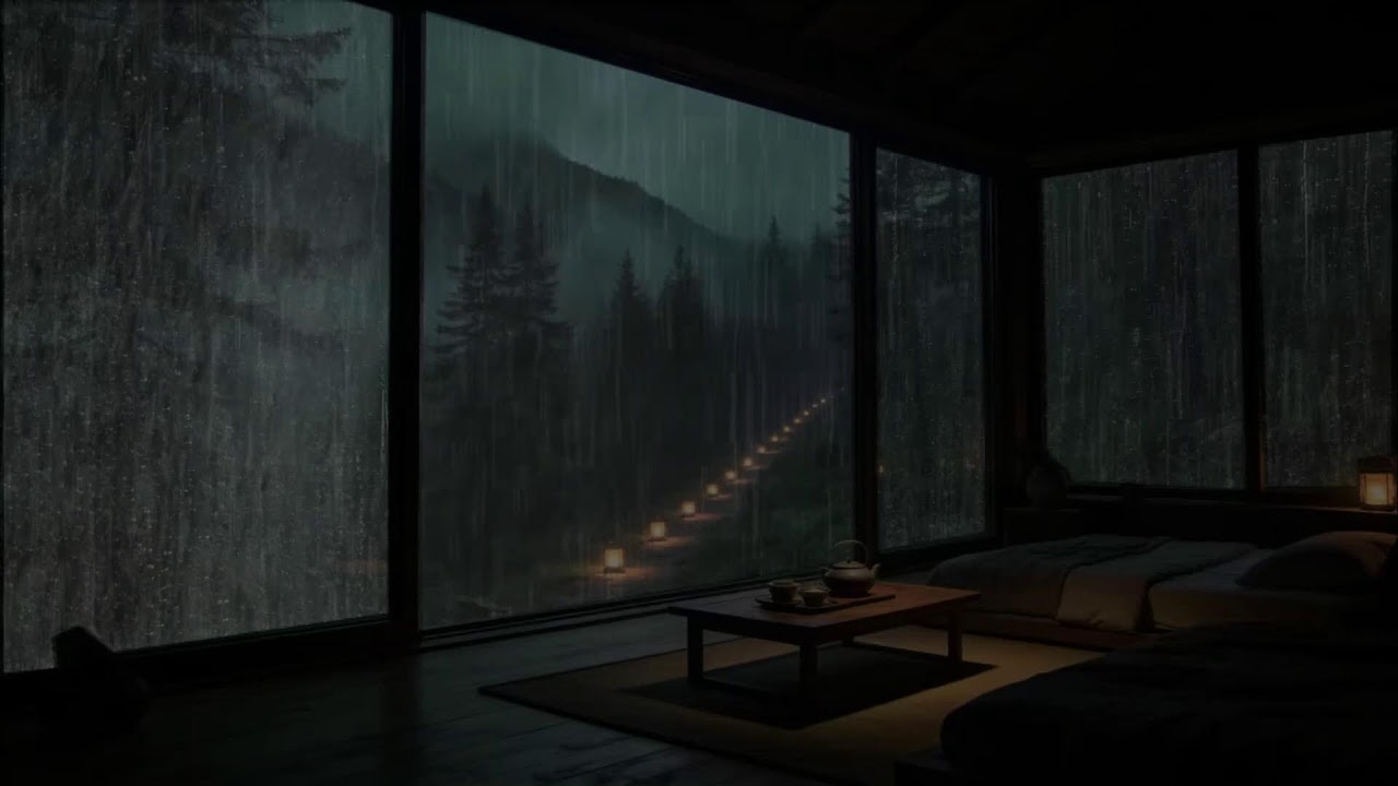 Rain Sounds in Forest for Sleeping 🌧 Deep Mountain Rain & Thunder at a Quiet Cabin