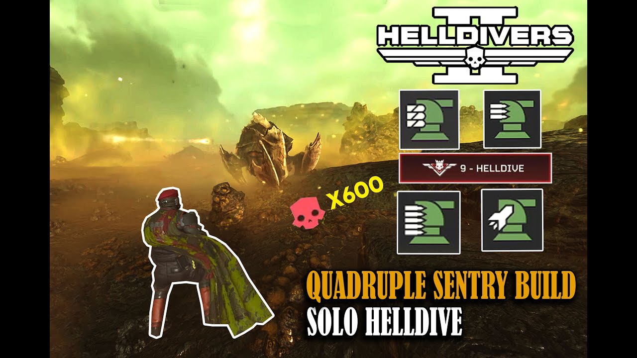 Helldivers 2 - Quadruple Sentry Build!!! - Helldive difficulty, Solo Helldive
