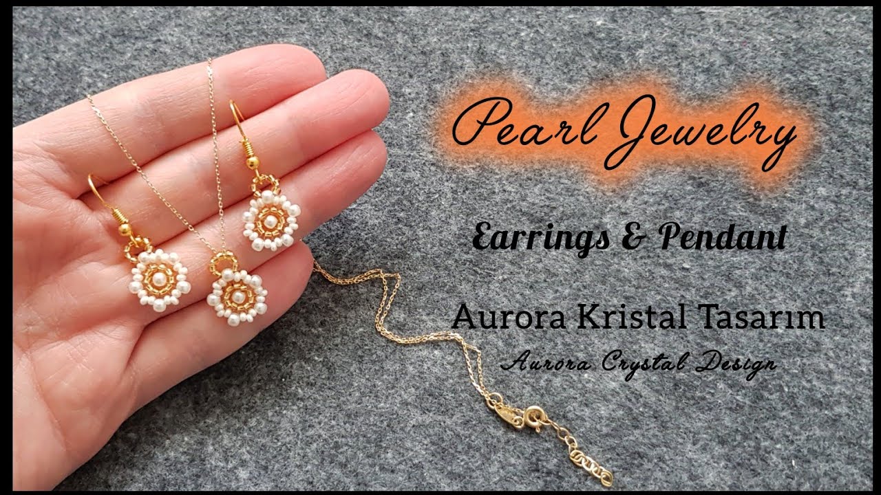 Çok kolay küpe kolye ucu yapımı. Elegant pentagonal earrings and pendant making with pearl beads.
