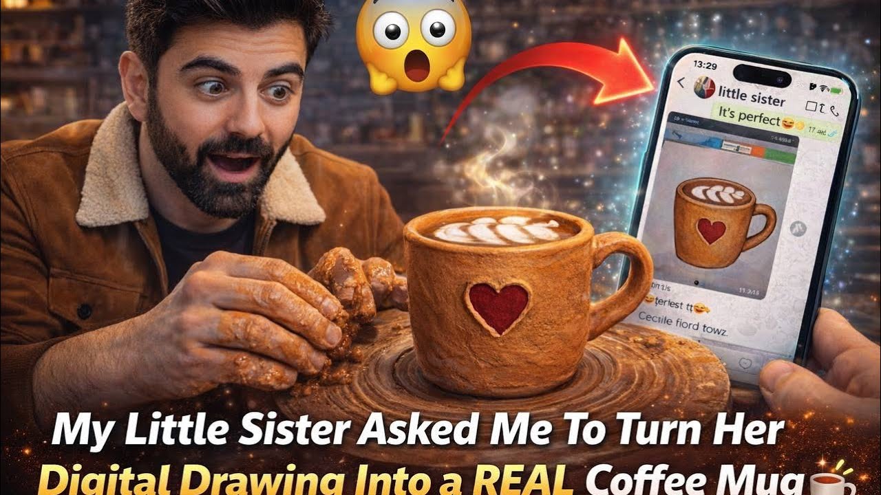 My Little Sister Challenged Me To Make Her Digital Art REAL ☕✨