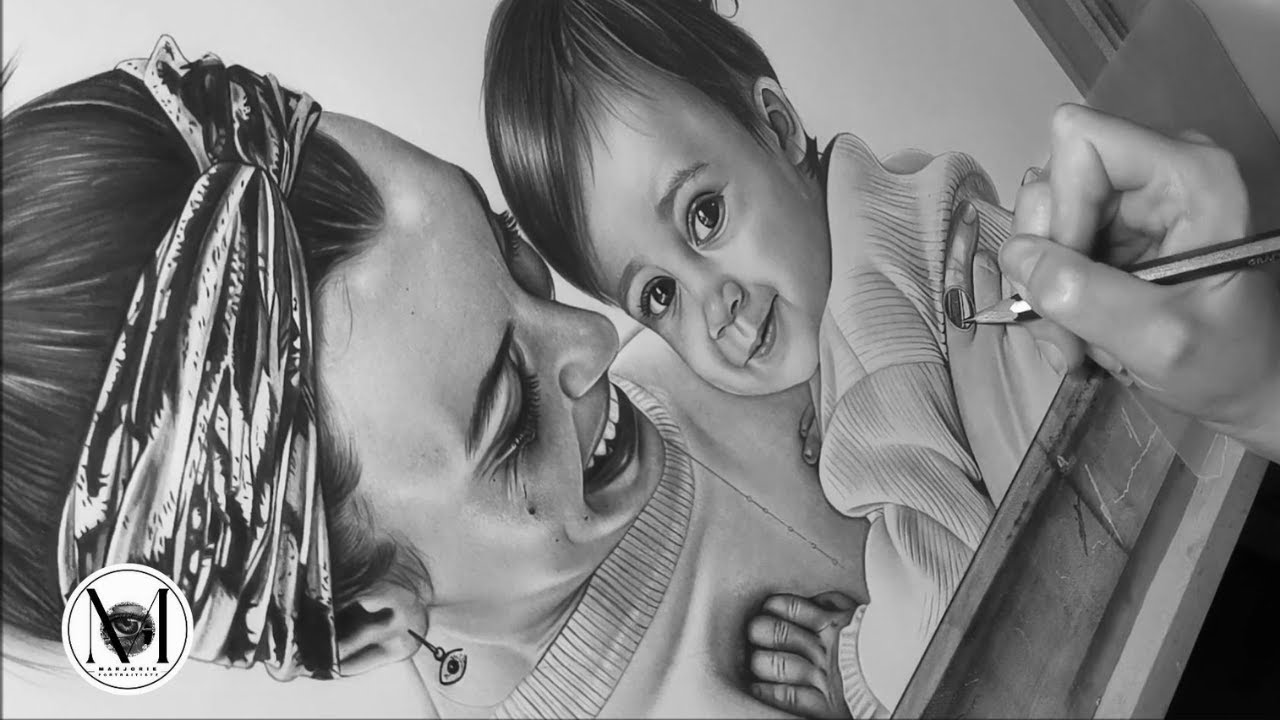 Portrait aux crayons :Mère et fille 💕Time lapse@marjorieportraitiste #art #portrait #draw #artist